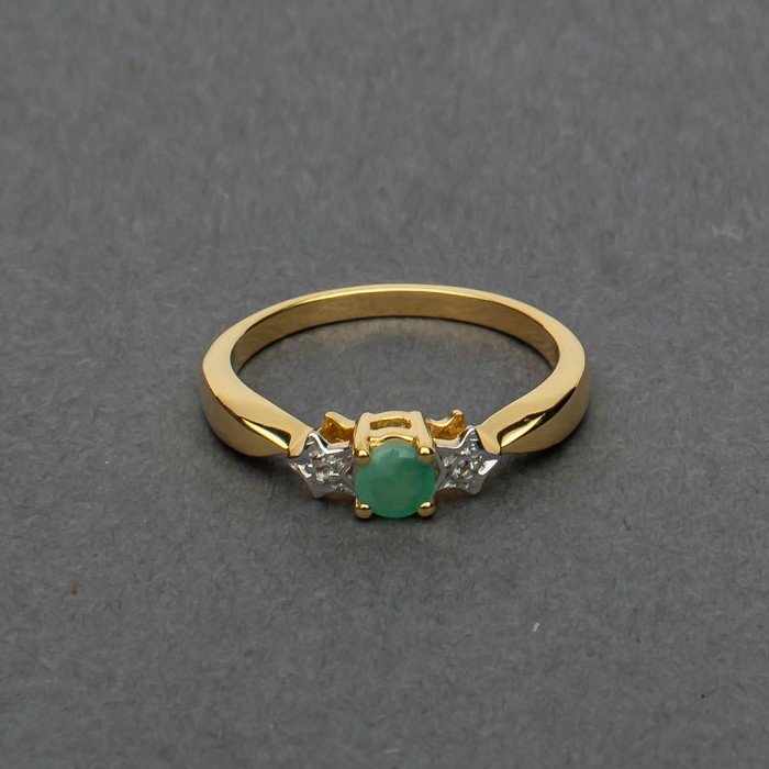 Gold Plated Sterling Silver Ring With Emerald and White Cz